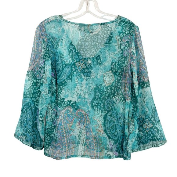 Vintage Y2K Paisley Print Sheer Long Sleeve Blouse Boho Indie Bohemian SMALL - Picture 2 of 6